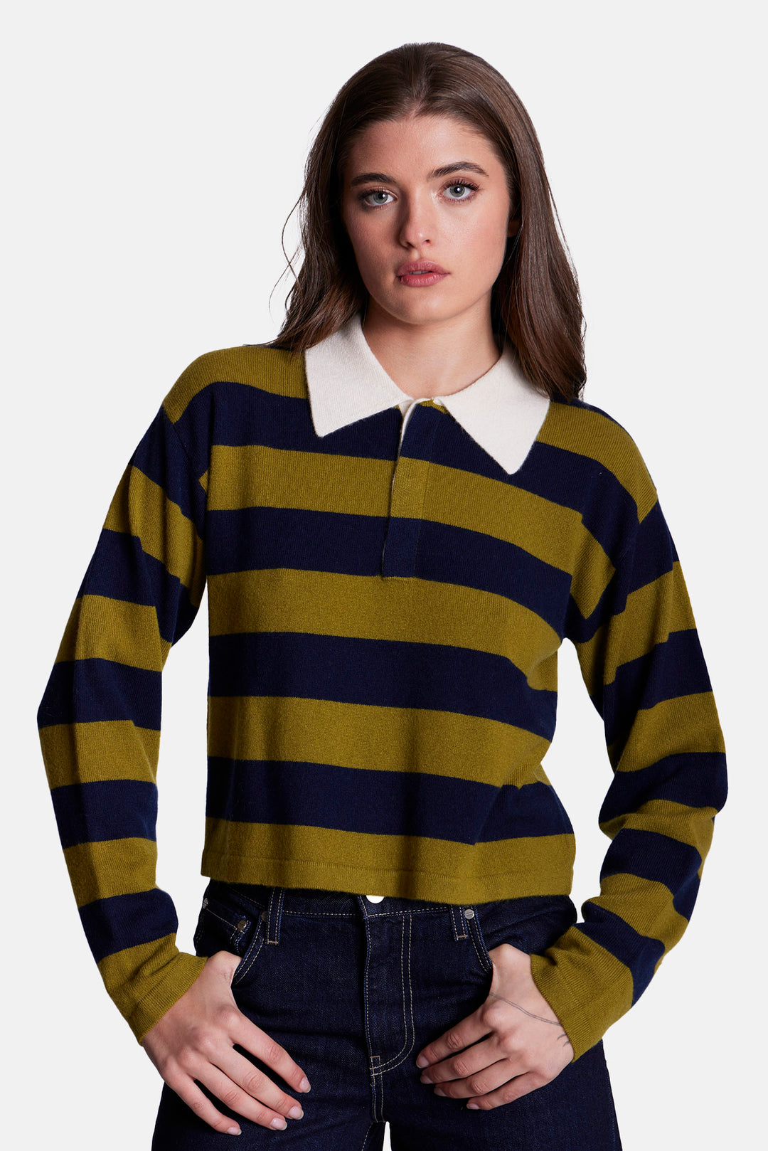 Bonnie Rugby Cropped Cashmere Sweater Green/Navy