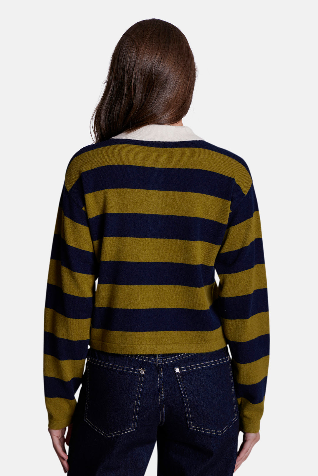 Bonnie Rugby Cropped Cashmere Sweater Green/Navy