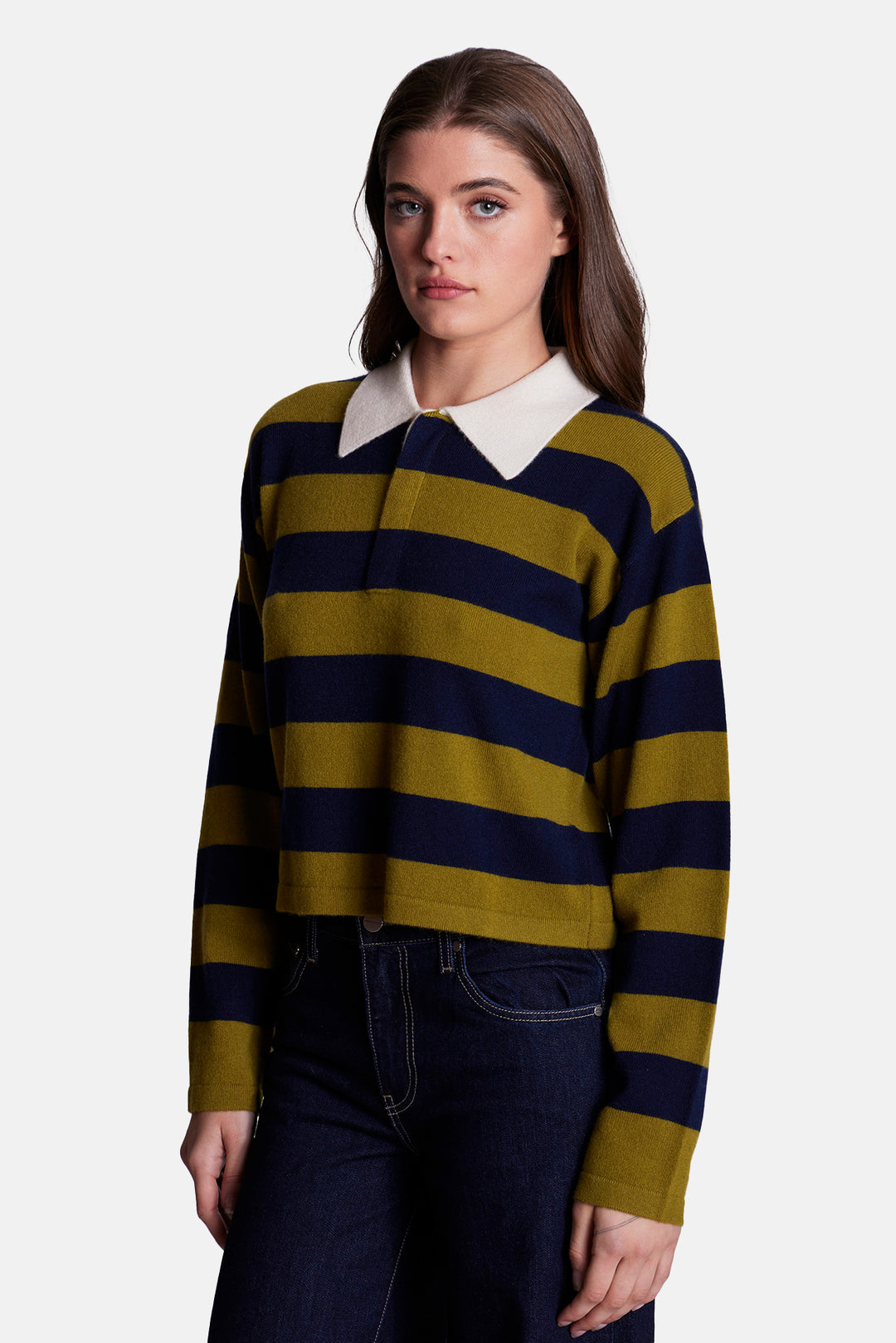 Bonnie Rugby Cropped Cashmere Sweater Green/Navy