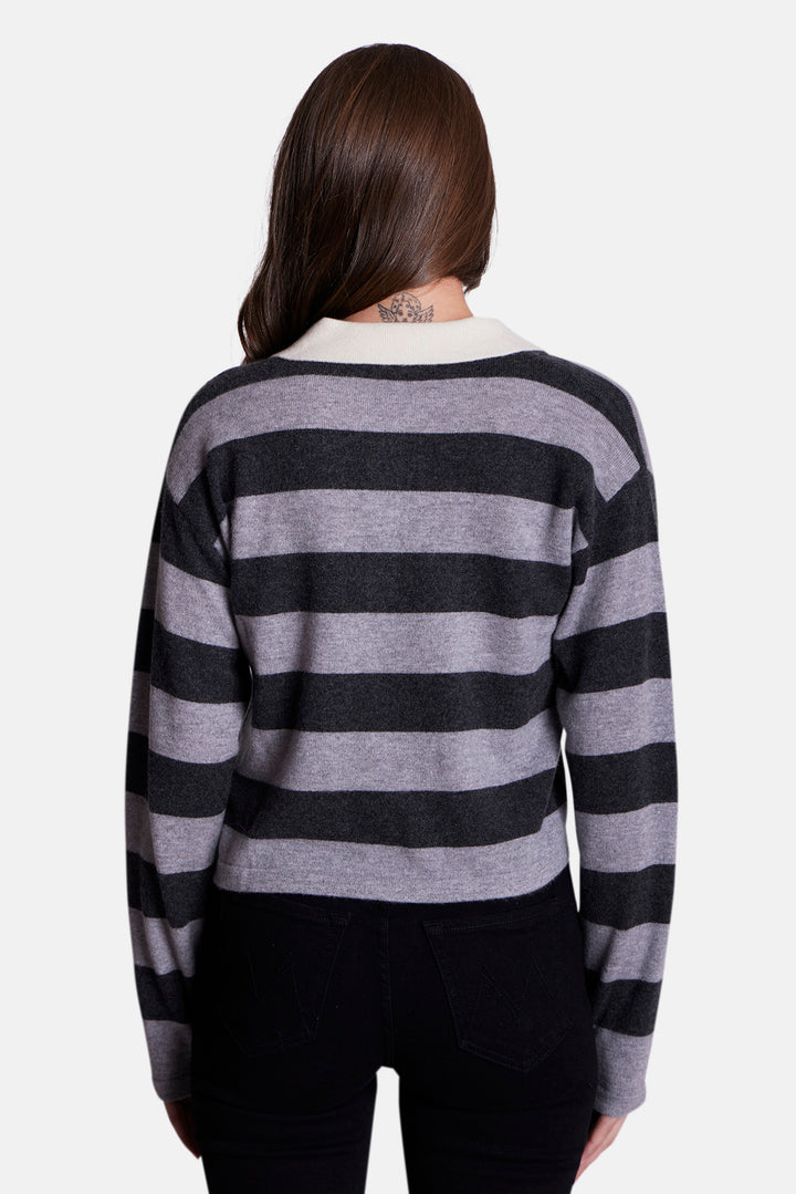 Bonnie Rugby Cropped Cashmere Sweater Grey/Charcoal