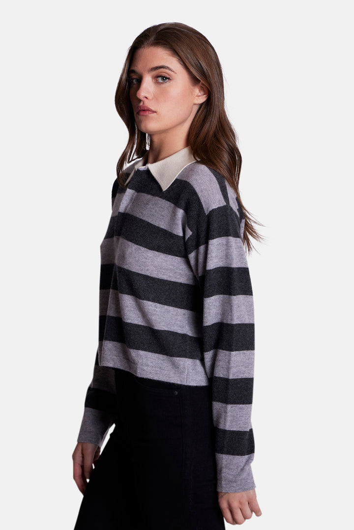 Bonnie Rugby Cropped Cashmere Sweater Grey/Charcoal