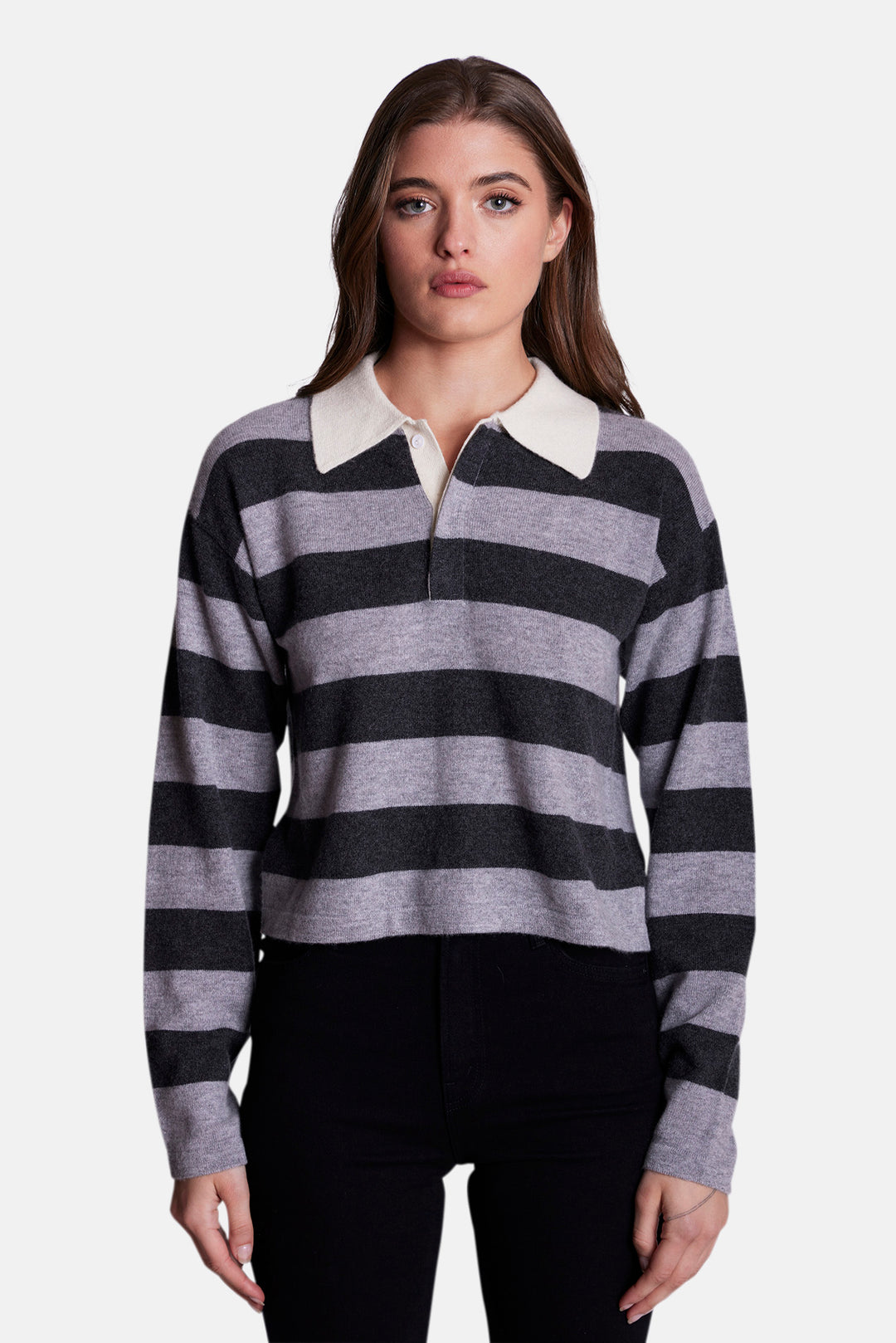 Bonnie Rugby Cropped Cashmere Sweater Grey/Charcoal