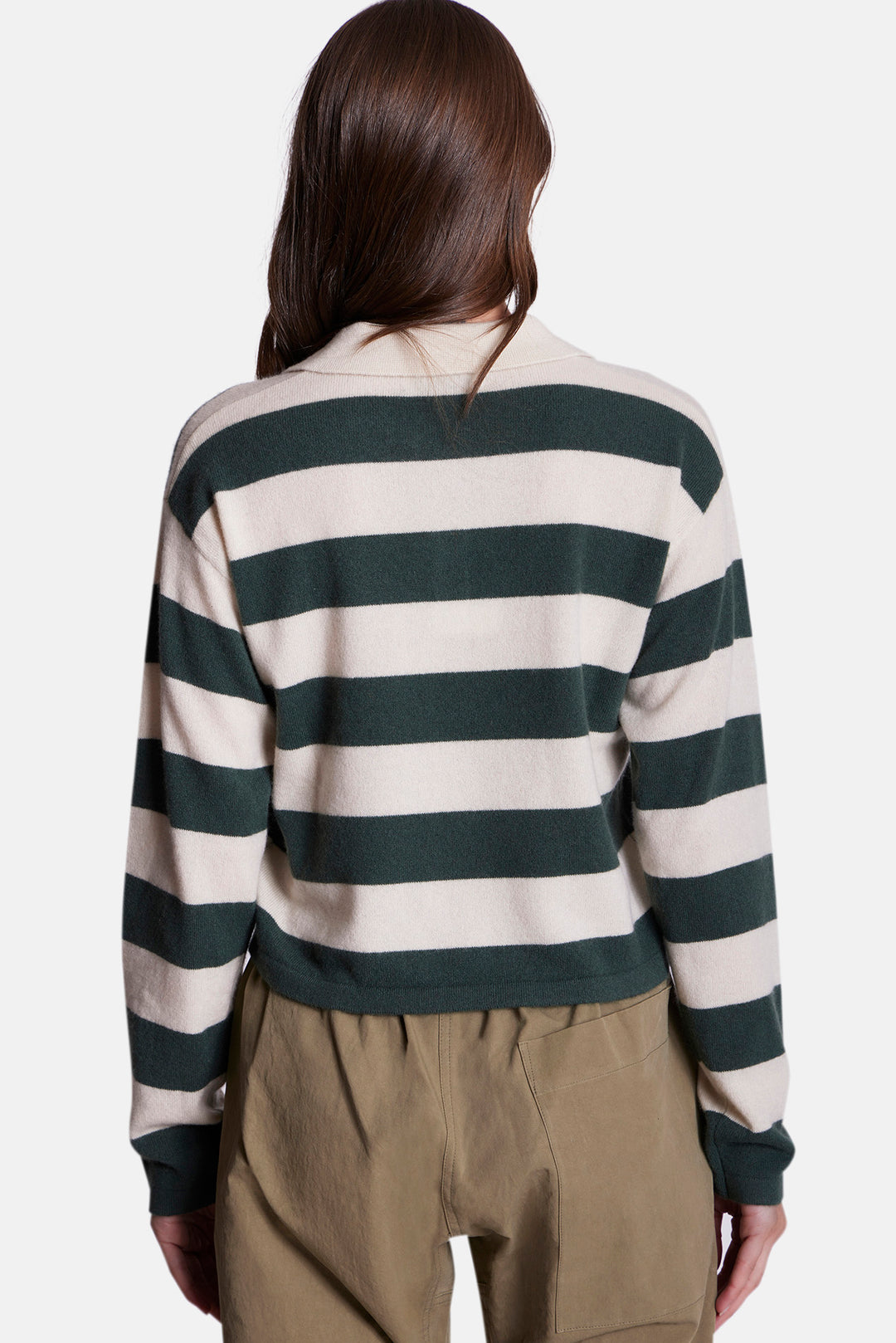 Bonnie Rugby Cropped Cashmere Sweater Green/Ivory