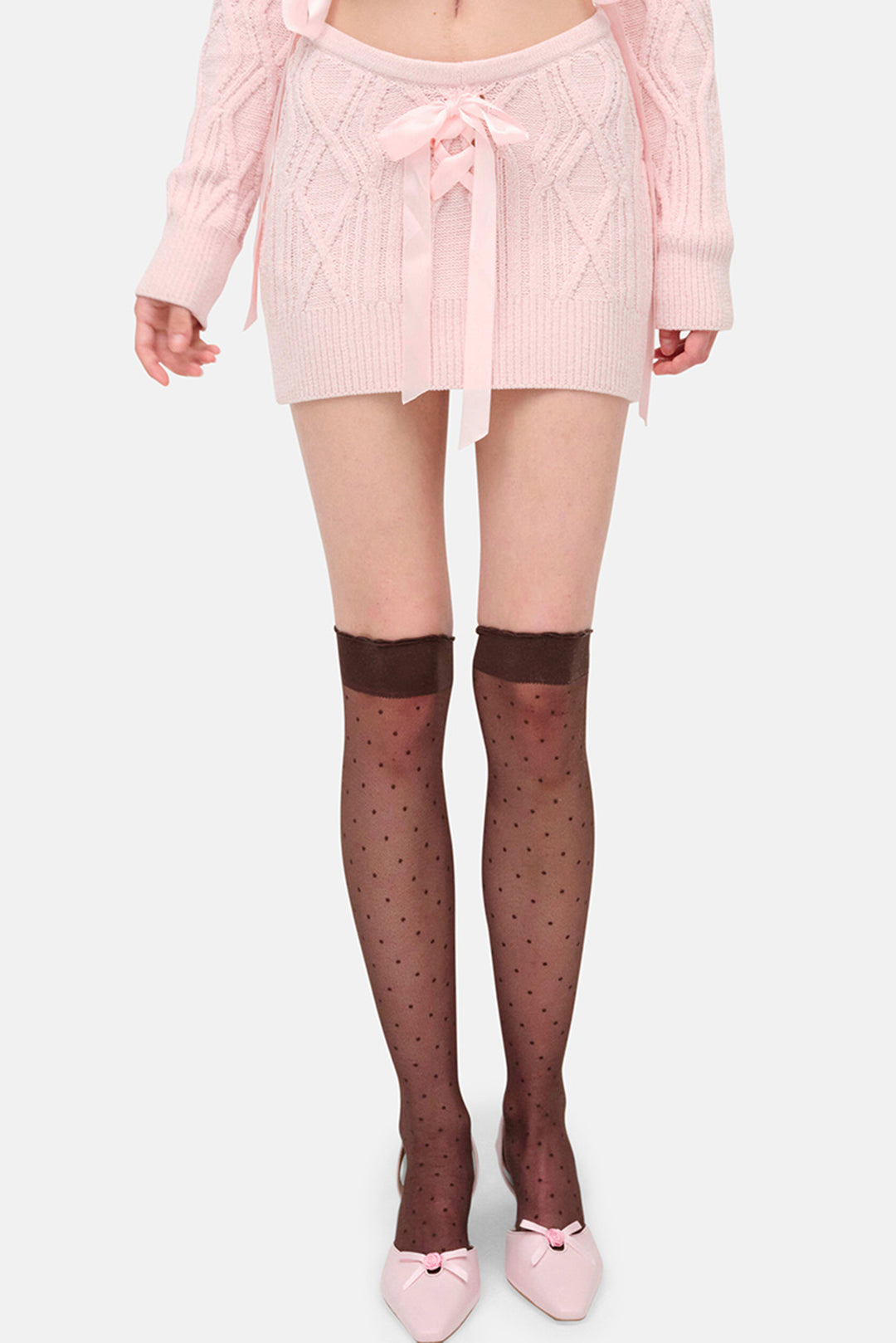 Chenille Cable Knit Mini Skirt Pink Chenille Cable Knit Mini Skirt Pink