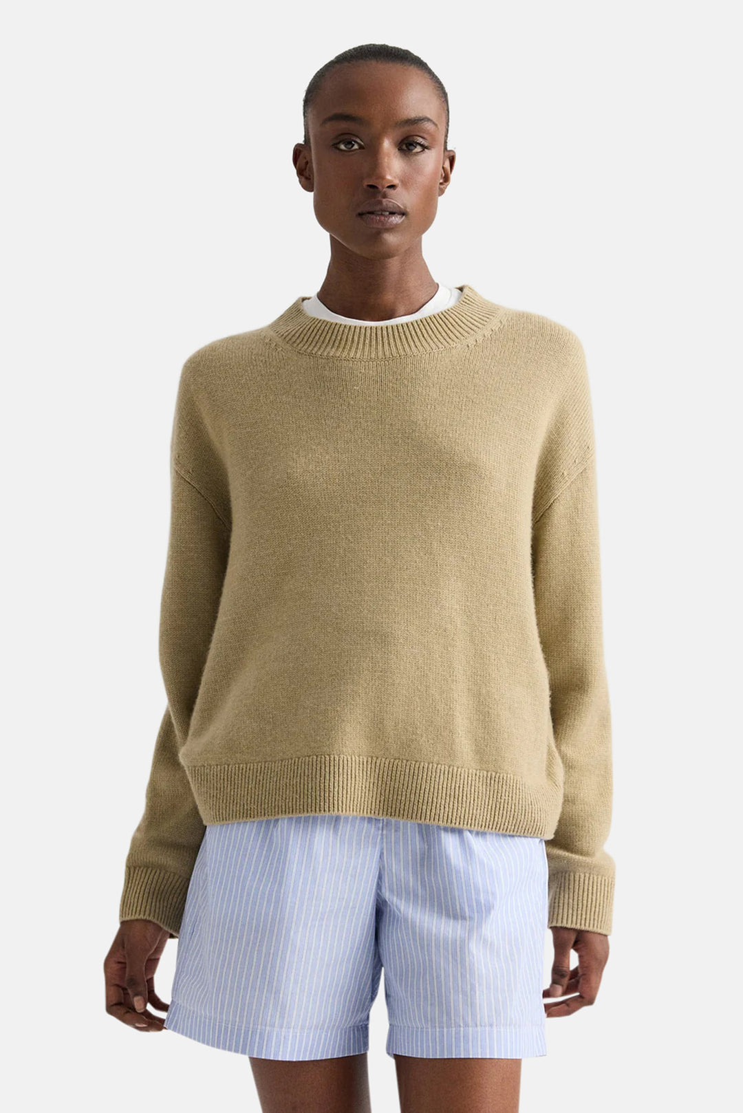Boy Crewneck Sweater in Italian Cashmere Olive Grey
