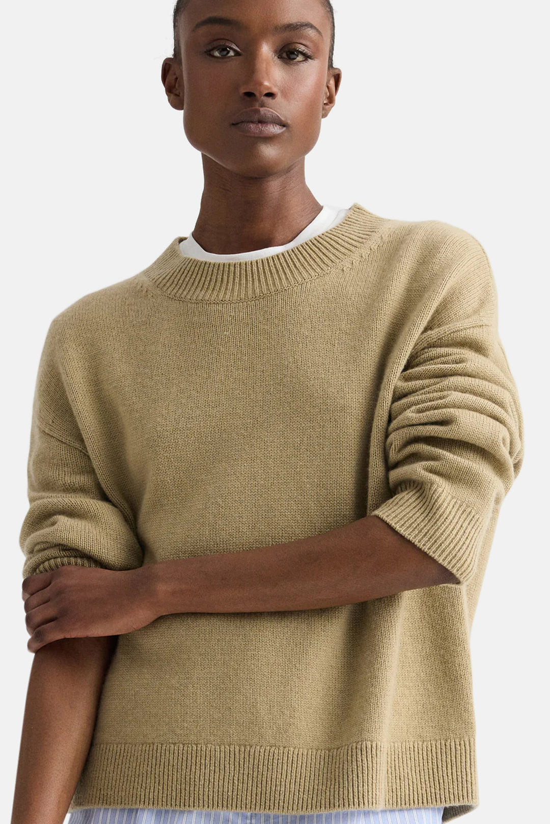 Boy Crewneck Sweater in Italian Cashmere Olive Grey