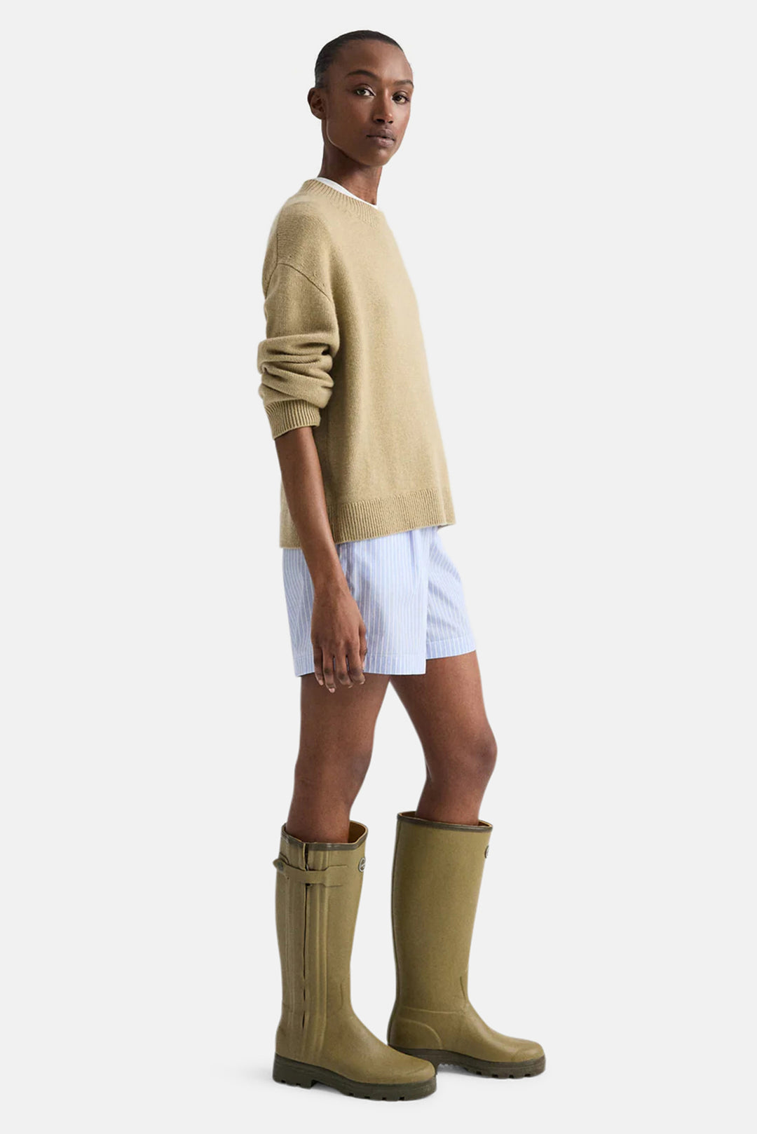 Boy Crewneck Sweater in Italian Cashmere Olive Grey