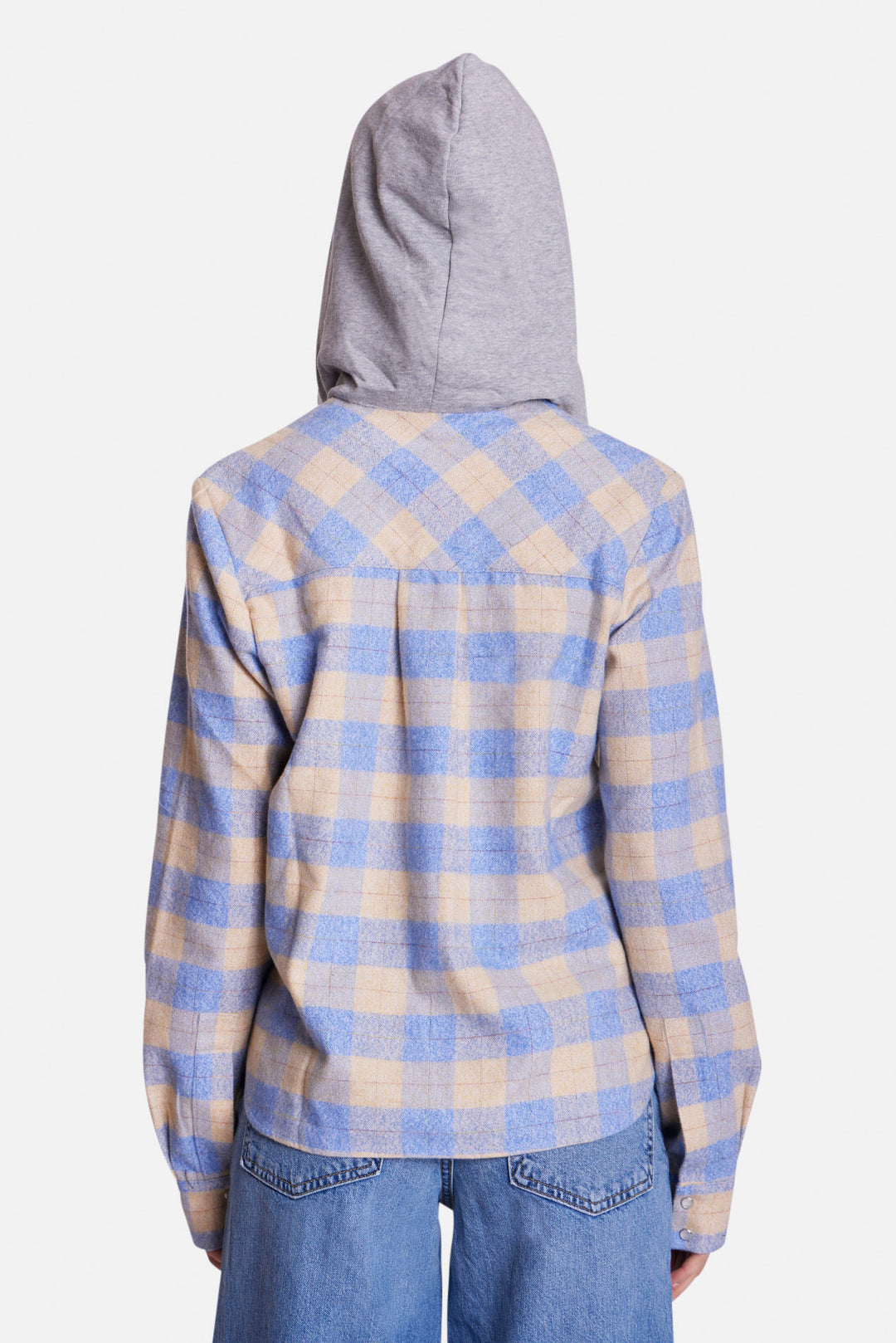 Brenda Brushed Flannel Shirt Butter/Blue Plaid w/ Grey Hood