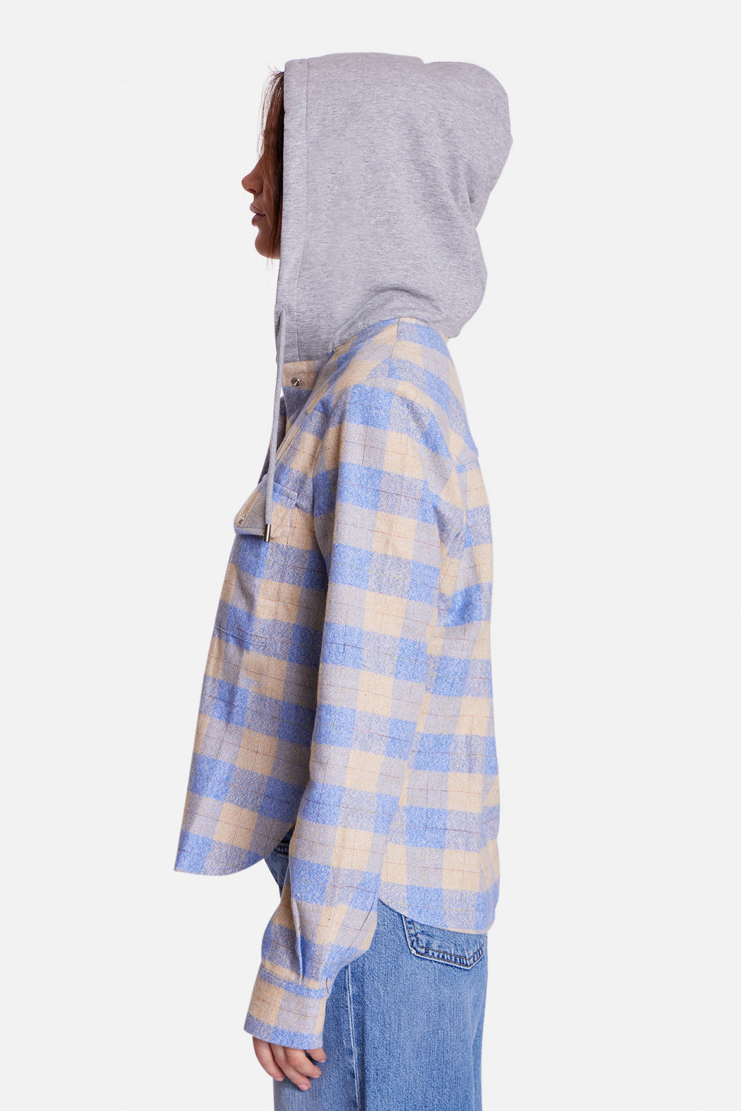Brenda Brushed Flannel Shirt Butter/Blue Plaid w/ Grey Hood