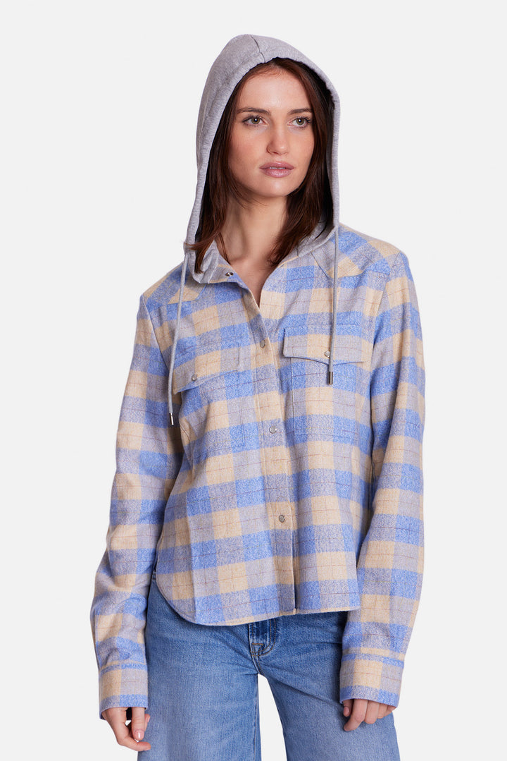 Brenda Brushed Flannel Shirt Butter/Blue Plaid w/ Grey Hood