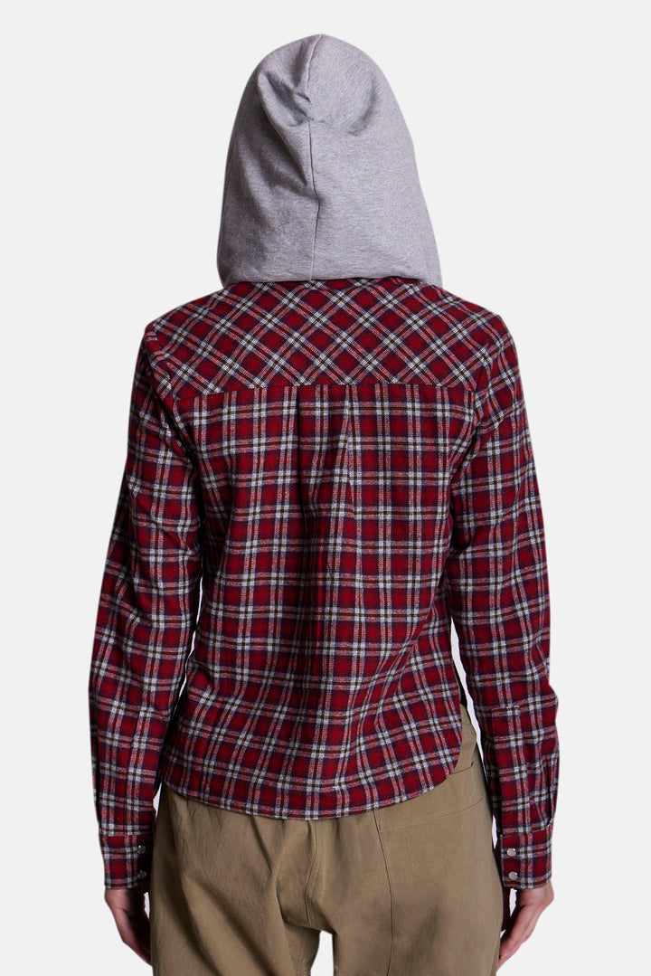 Brenda Brushed Flannel Shirt Red Plaid w/ Grey Hood