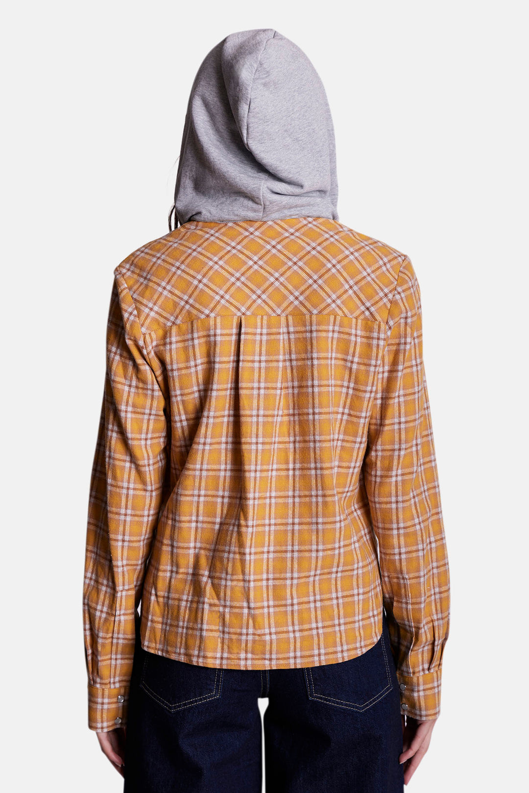 Brenda Brushed Flannel Shirt Yellow Plaid w/ Grey Hood
