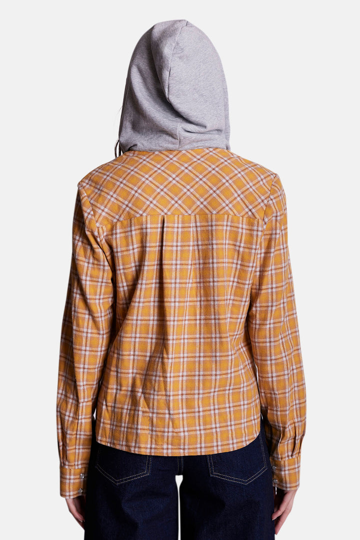 Brenda Brushed Flannel Shirt Yellow Plaid w/ Grey Hood