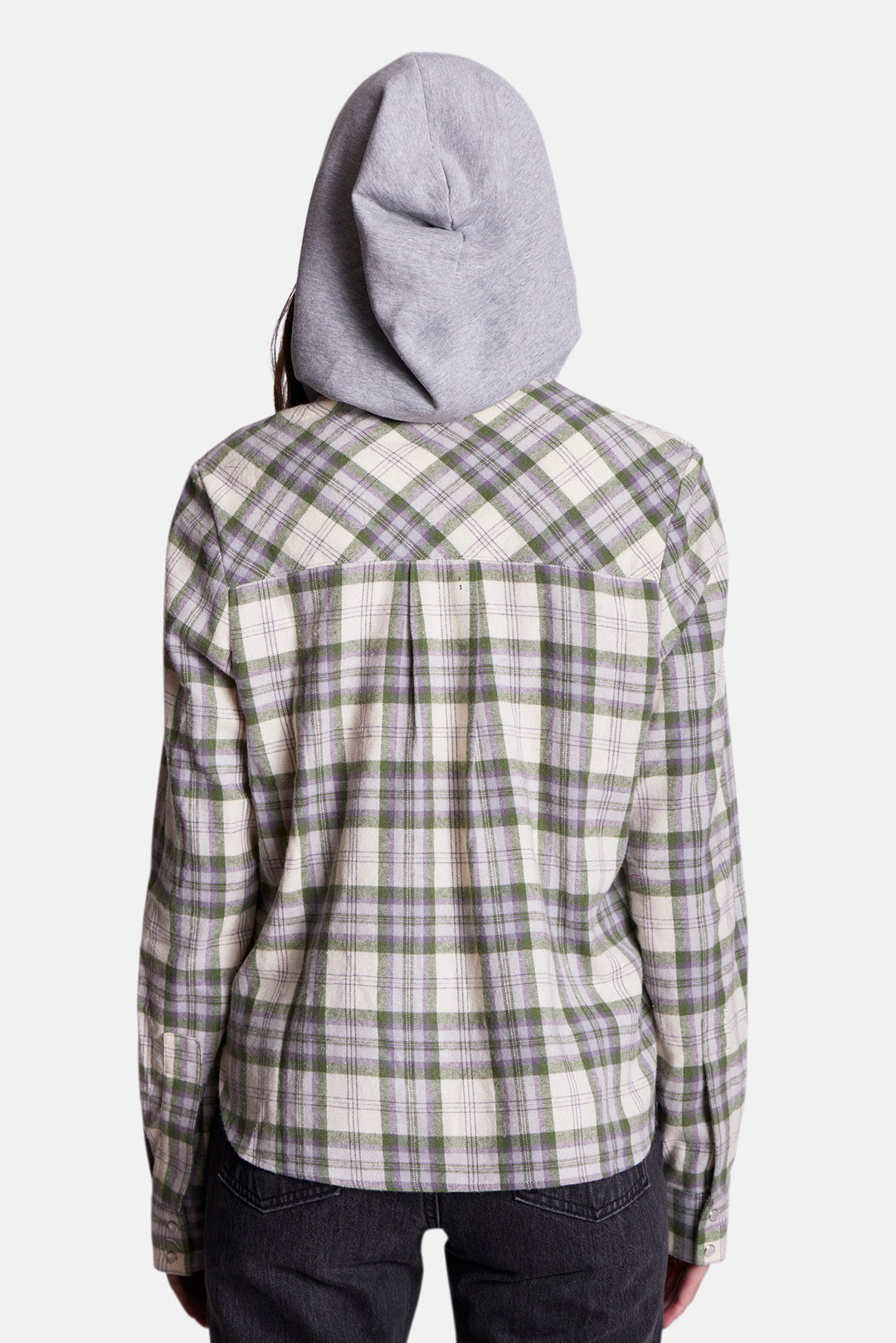 Brenda Flannel Shirt Olive/Cream Plaid w/ Grey Hood