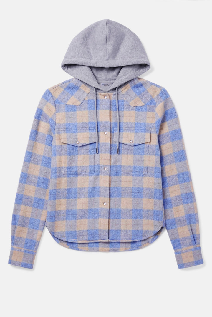 Brenda Brushed Flannel Shirt Butter/Blue Plaid w/ Grey Hood