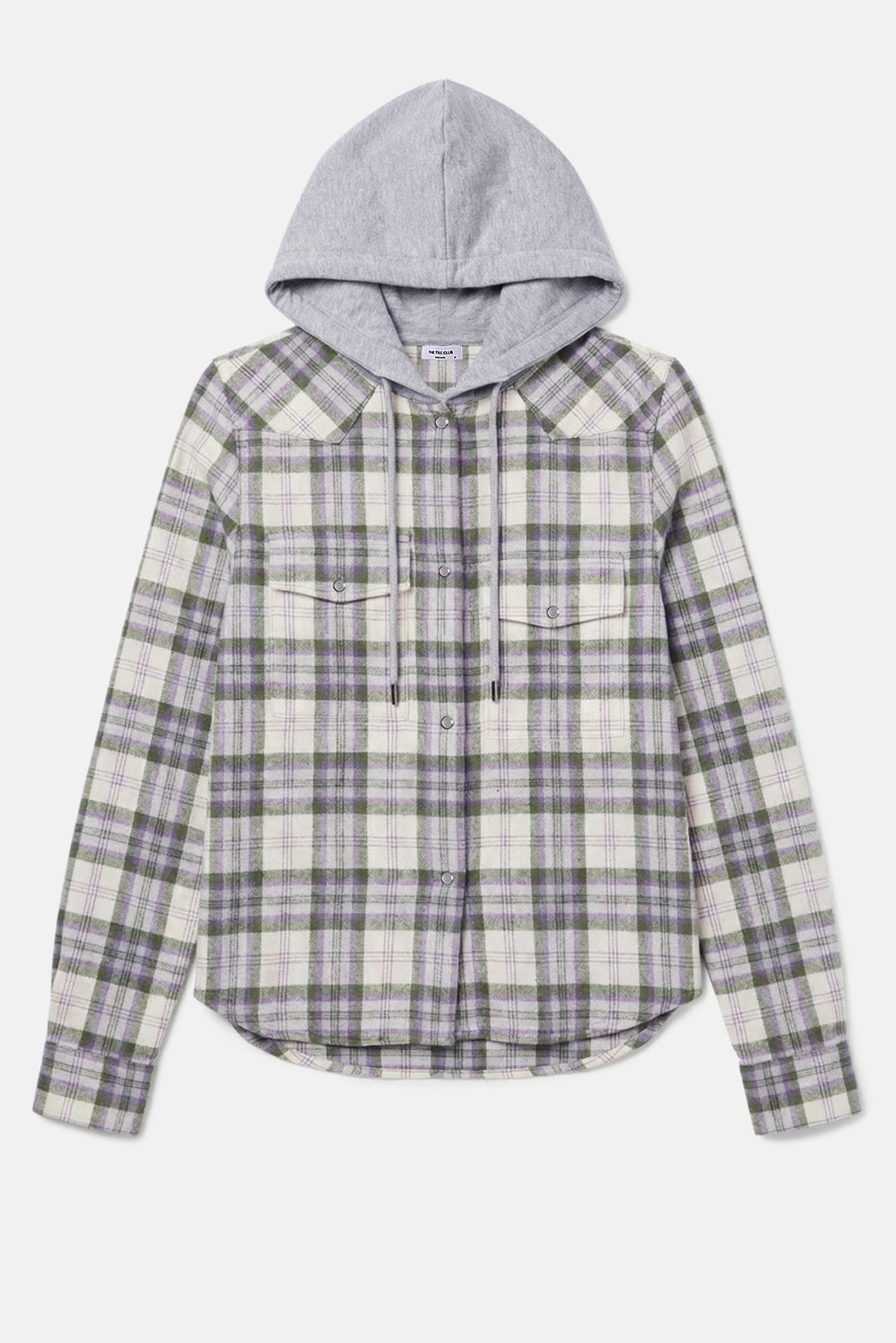 Brenda Flannel Shirt Olive/Cream Plaid w/ Grey Hood