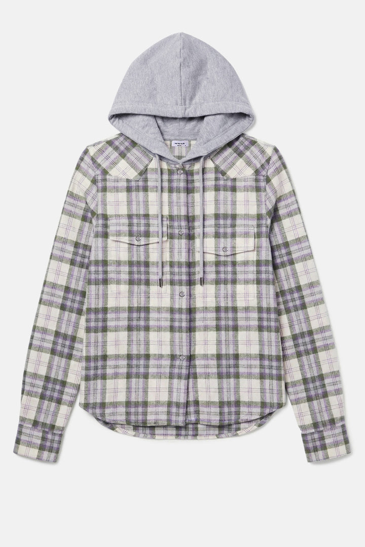 Brenda Flannel Shirt Olive/Cream Plaid w/ Grey Hood