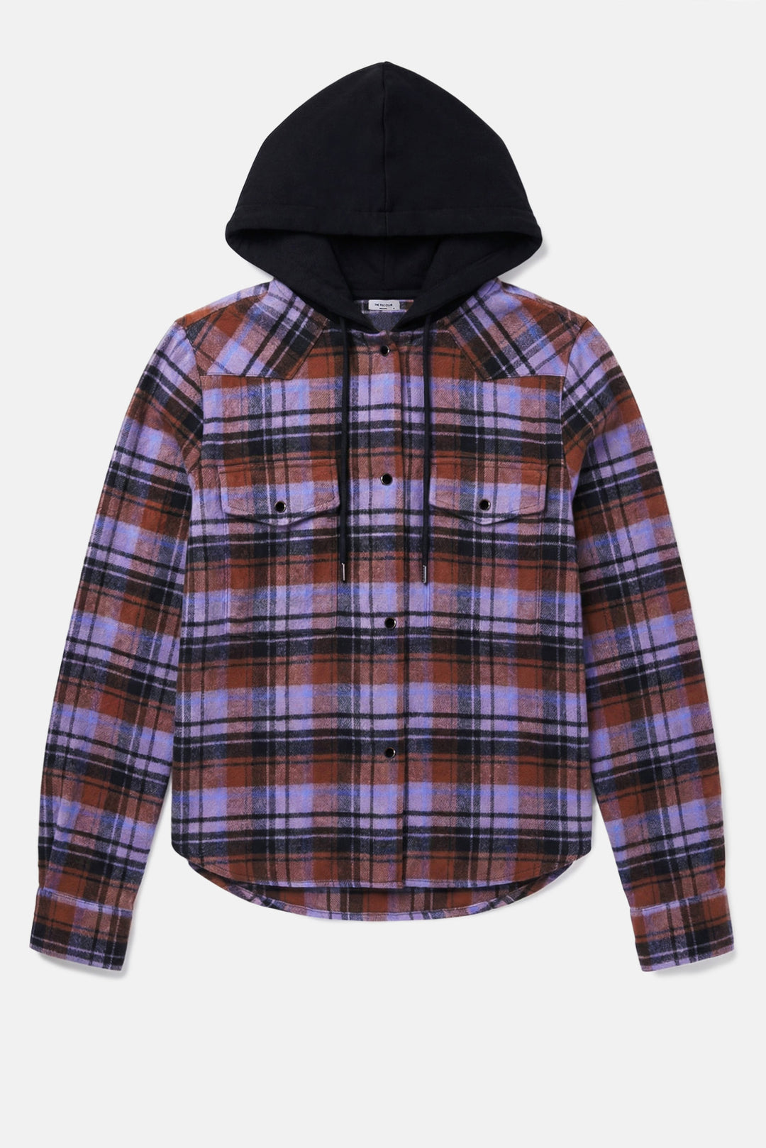 Brenda Brushed Flannel Shirt Purple/Blue Plaid w/ Black Hood