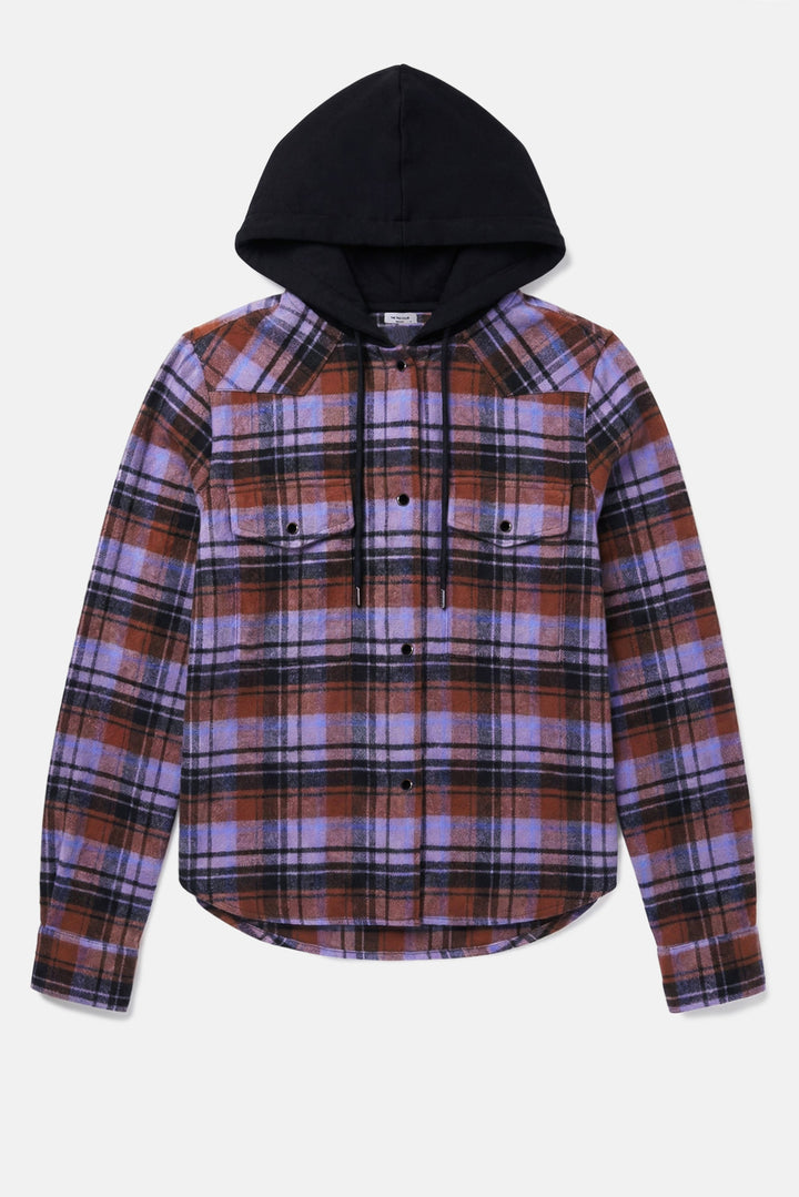 Brenda Brushed Flannel Shirt Purple/Blue Plaid w/ Black Hood