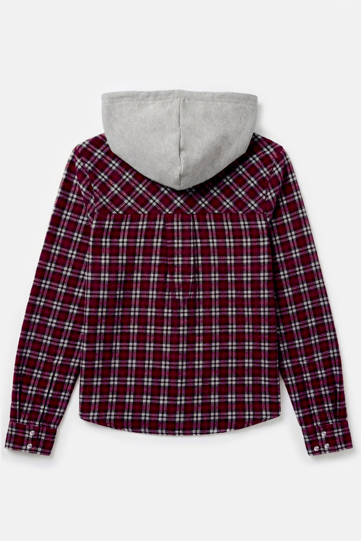 Brenda Brushed Flannel Shirt Red Plaid w/ Grey Hood