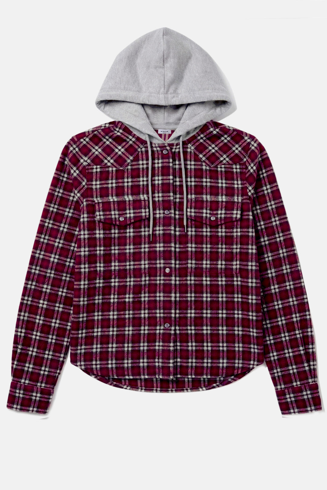 Brenda Brushed Flannel Shirt Red Plaid w/ Grey Hood