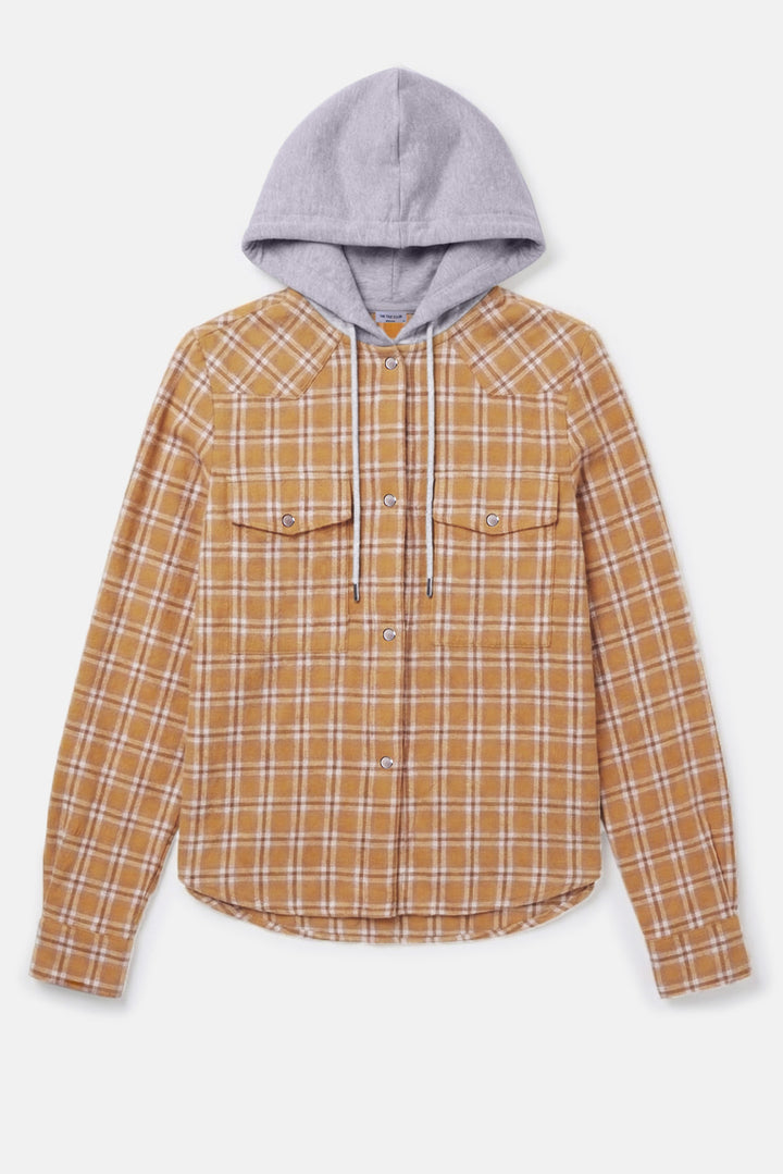 Brenda Brushed Flannel Shirt Yellow Plaid w/ Grey Hood