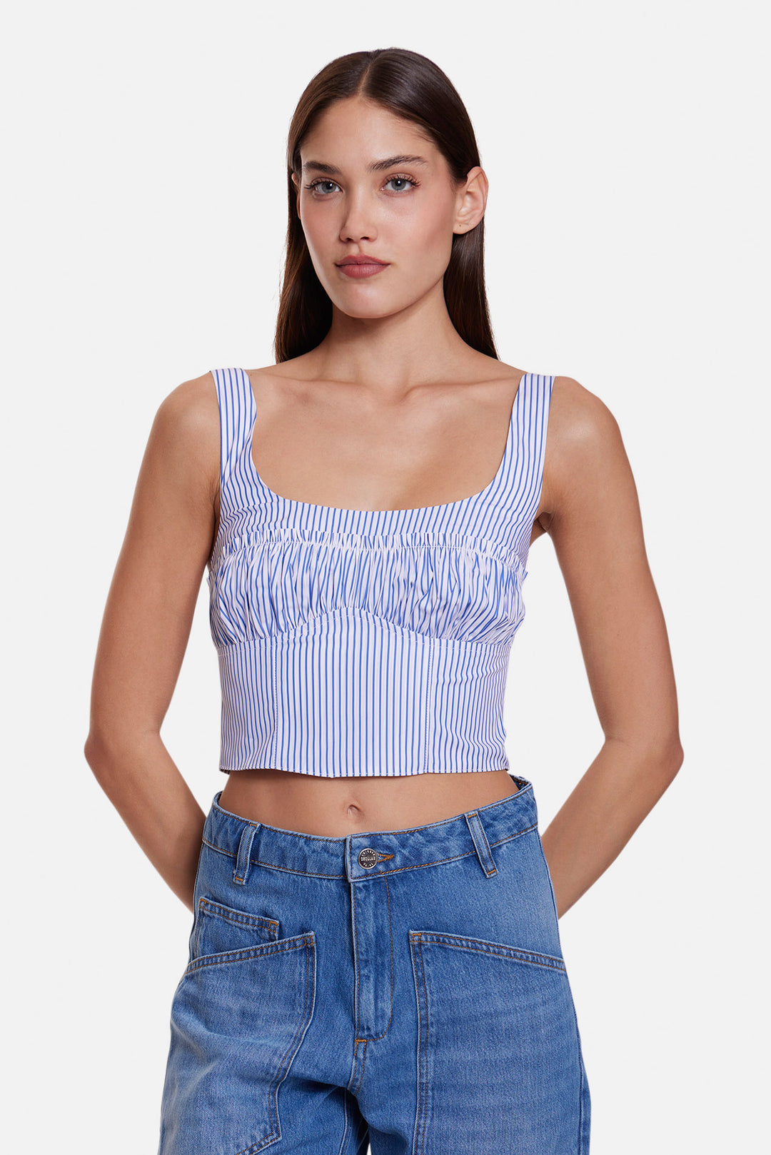 Bungalow Bustier Top White/Blue Stripe