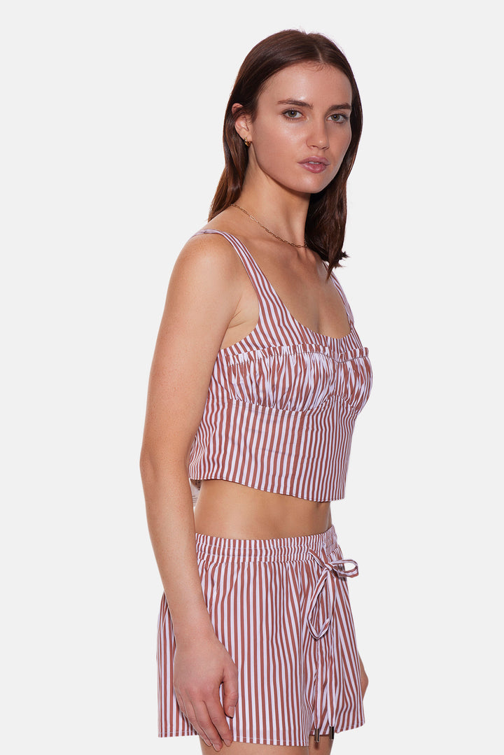 Bungalow Bustier Top Brown/White Stripe