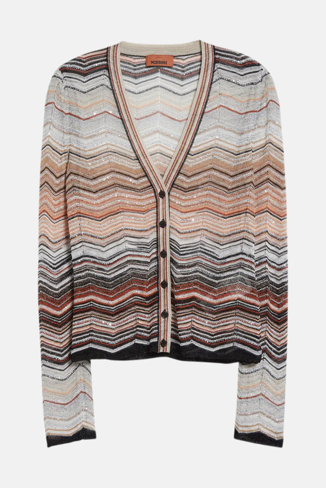 Buttoned Cardigan Red and Beige Tones