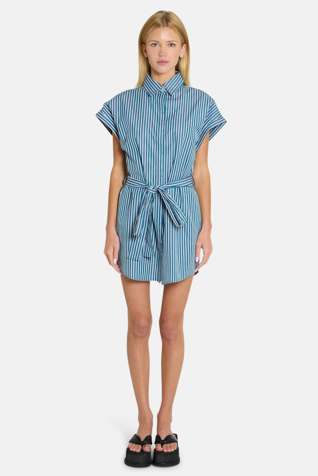 Maidstone Mini Shirt Dress Green/Blue Stripe