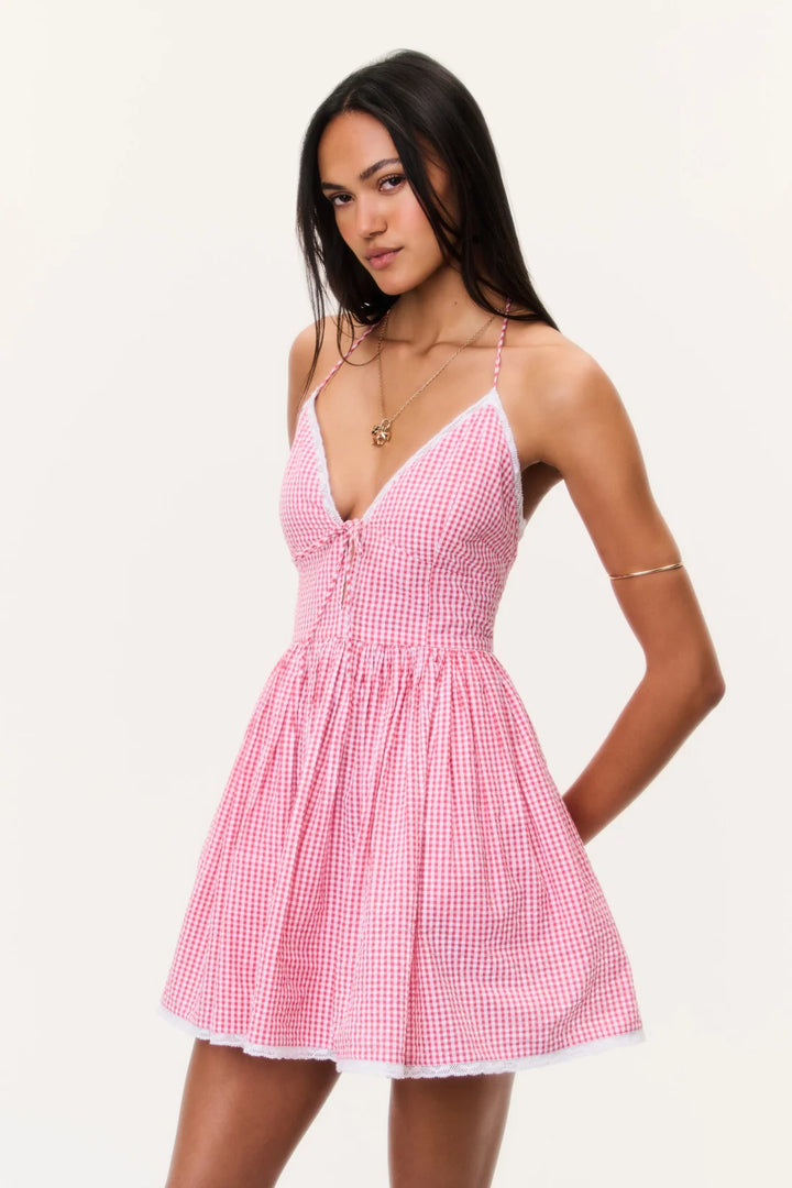 Khloe Cotton Gingham Mini Dress Berry Bramble