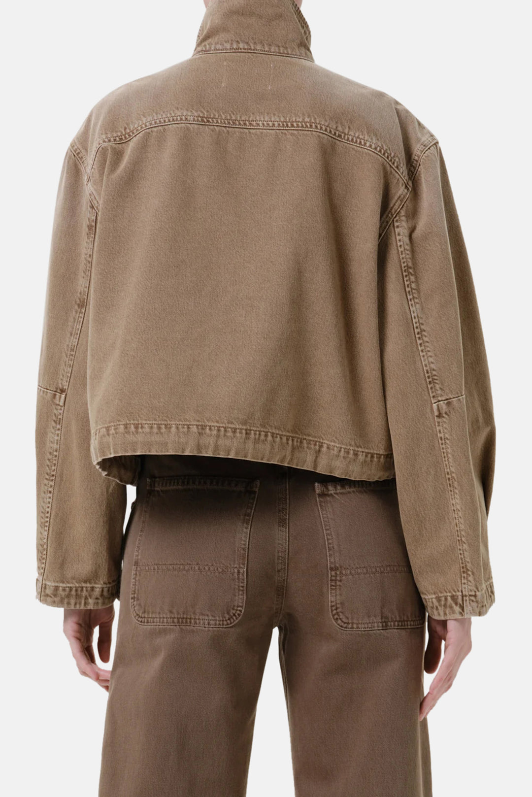 Funnel Collar Barn Jacket In Tan
