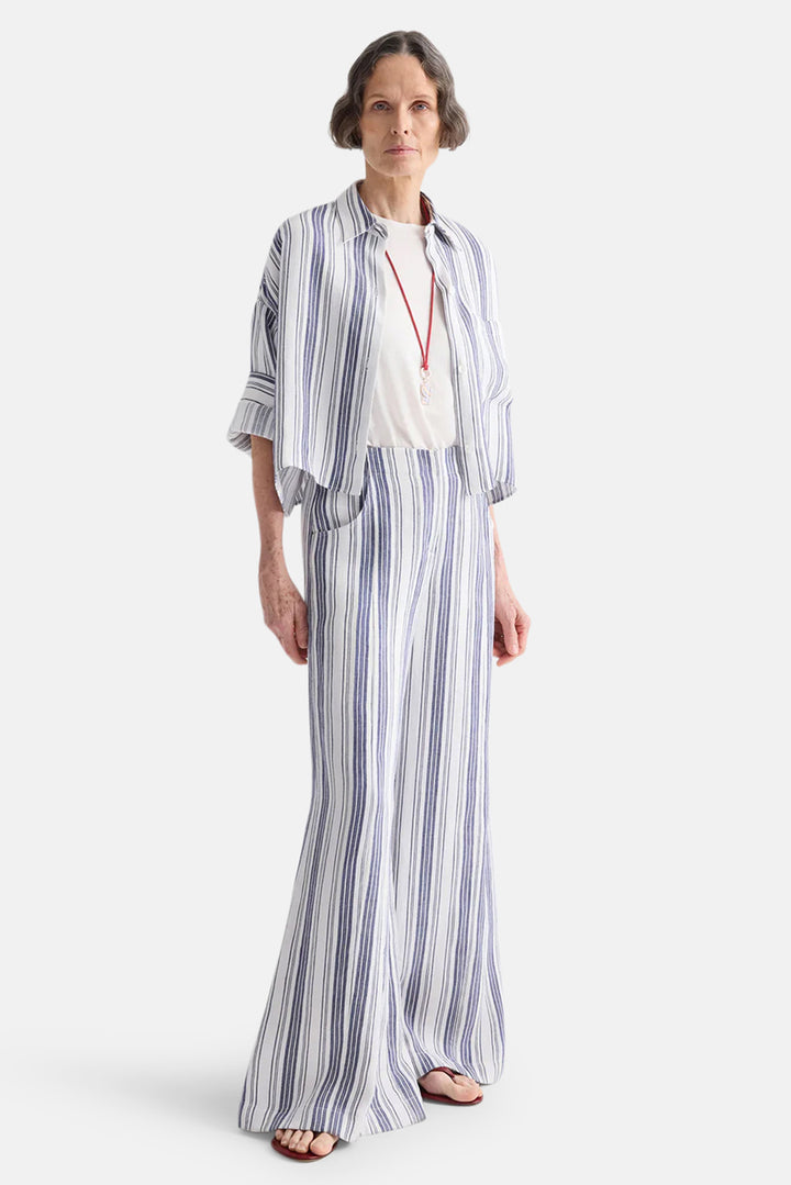 Demie Pant in Linen Ivory /Navy