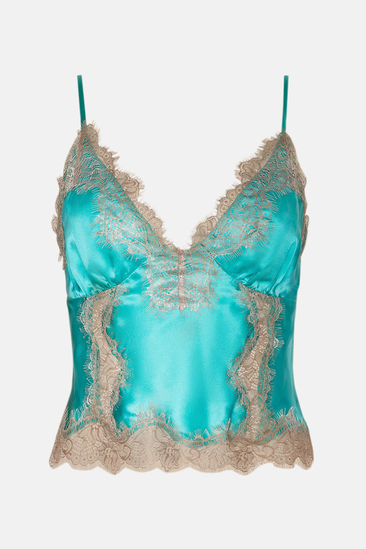 Kimber Silk Lace Camisole Cyan/Cappuccino