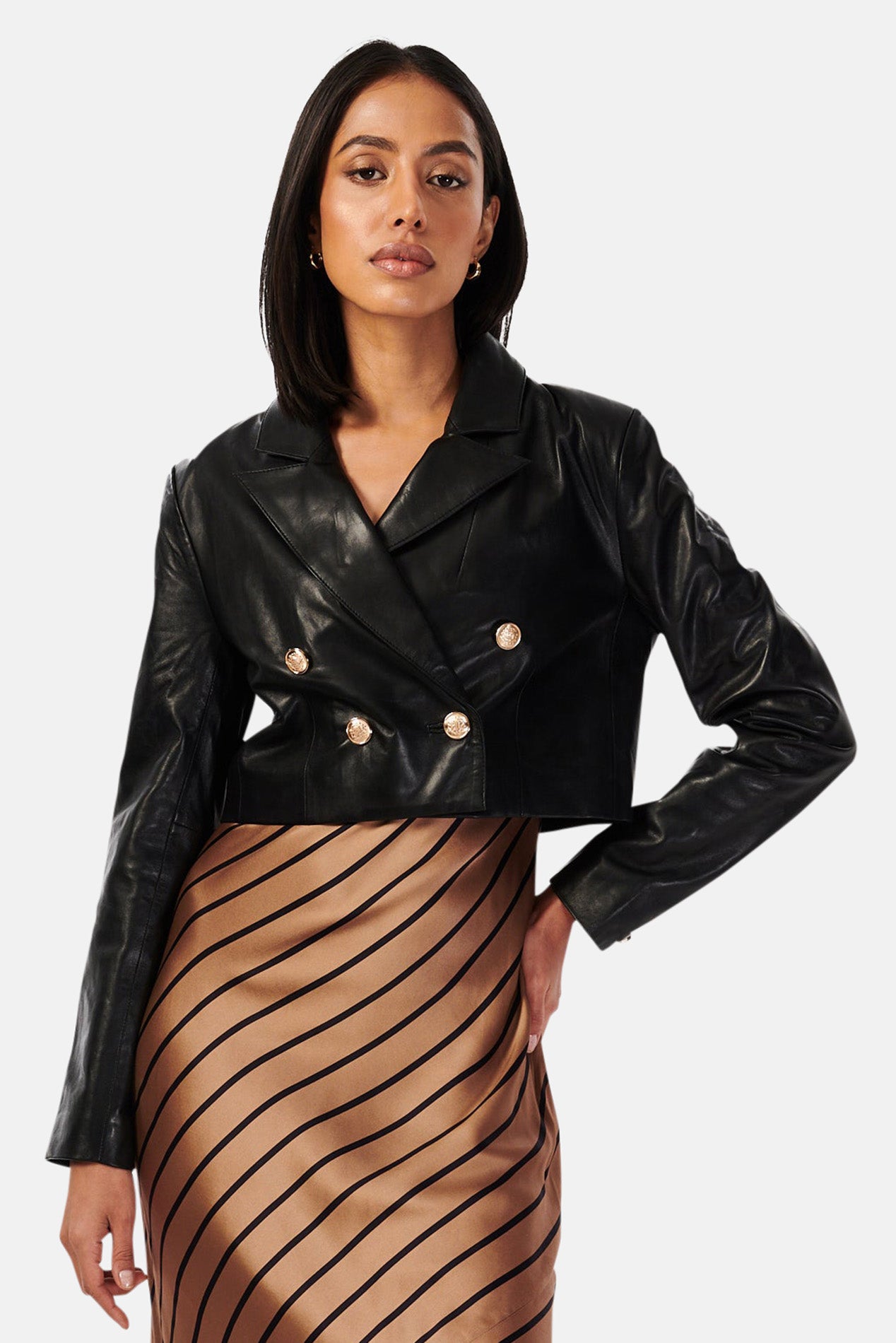 CAMI NYC Boa Cropped Leather Jacket Black – blueandcream