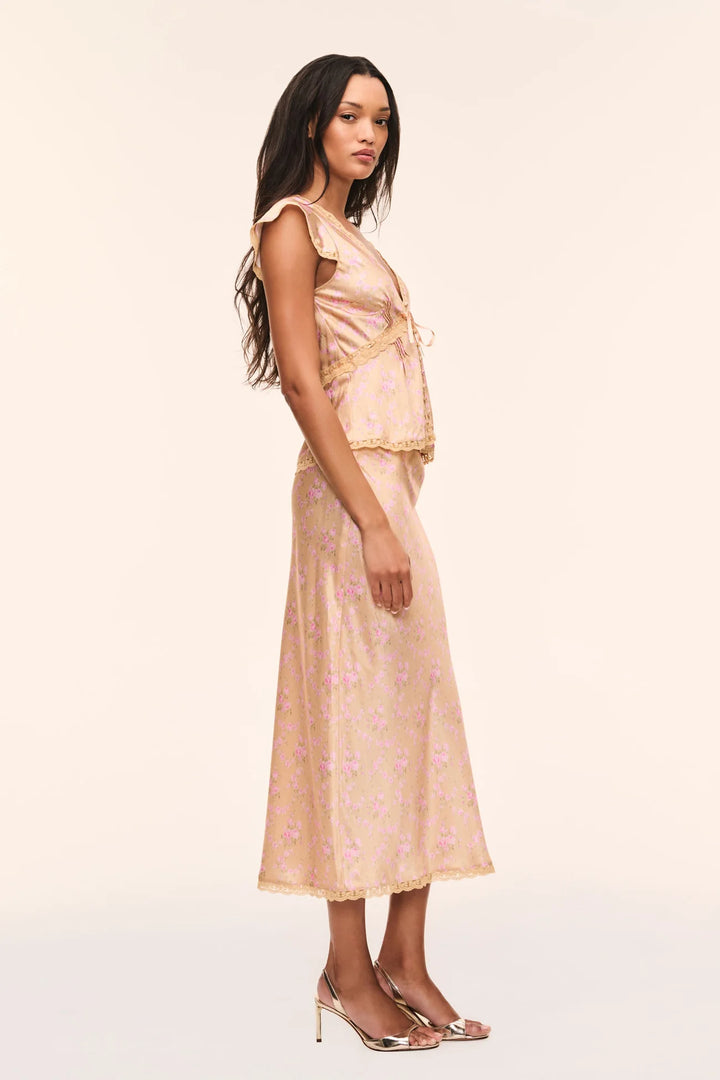 Castle Floral Satin Maxi Skirt Duchess Gold