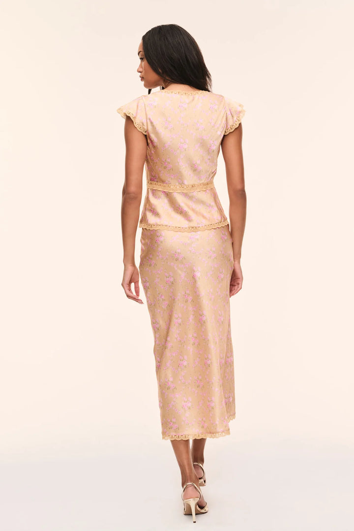 Castle Floral Satin Maxi Skirt Duchess Gold