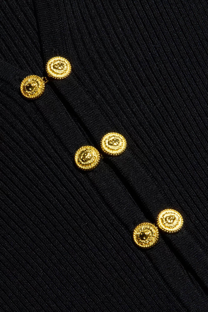 Kaye Rib Collared Cardigan Black/Gold