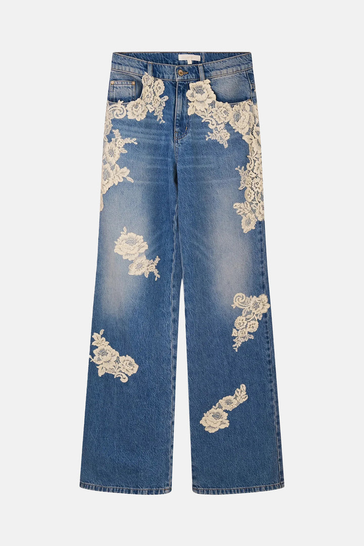 Bambie Lace Appliqué Jeans Faded Blue