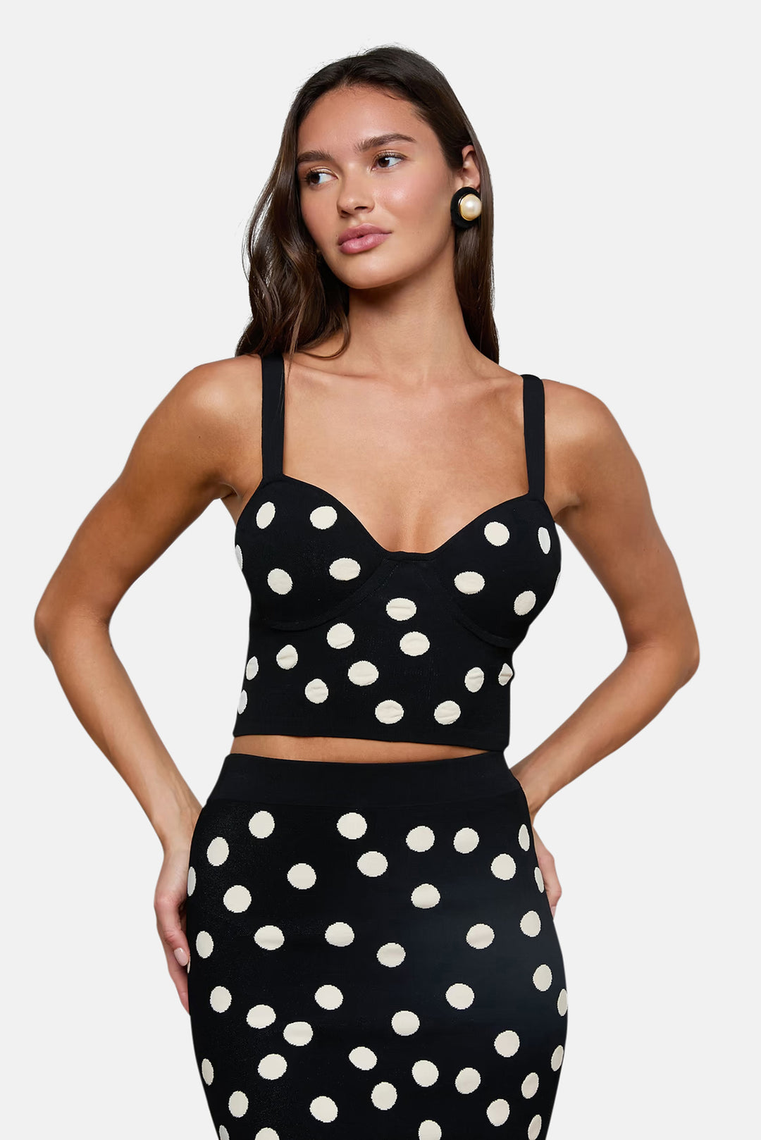 Tula Knit Bra Top Black/Ecru Polka Dot