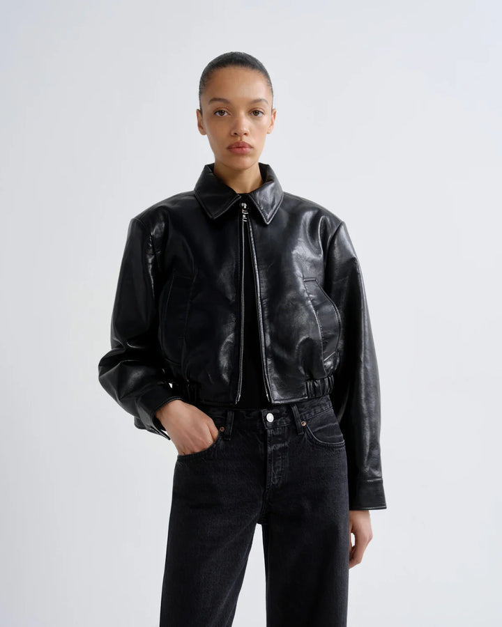 Nahla Cropped Jacket (Recycled Leather) in Detox