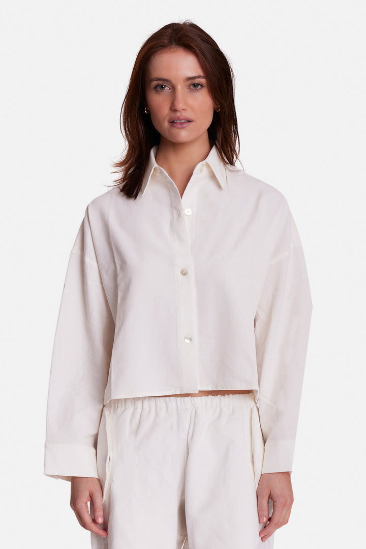 Foxy Micro Cord Crop Shirt White