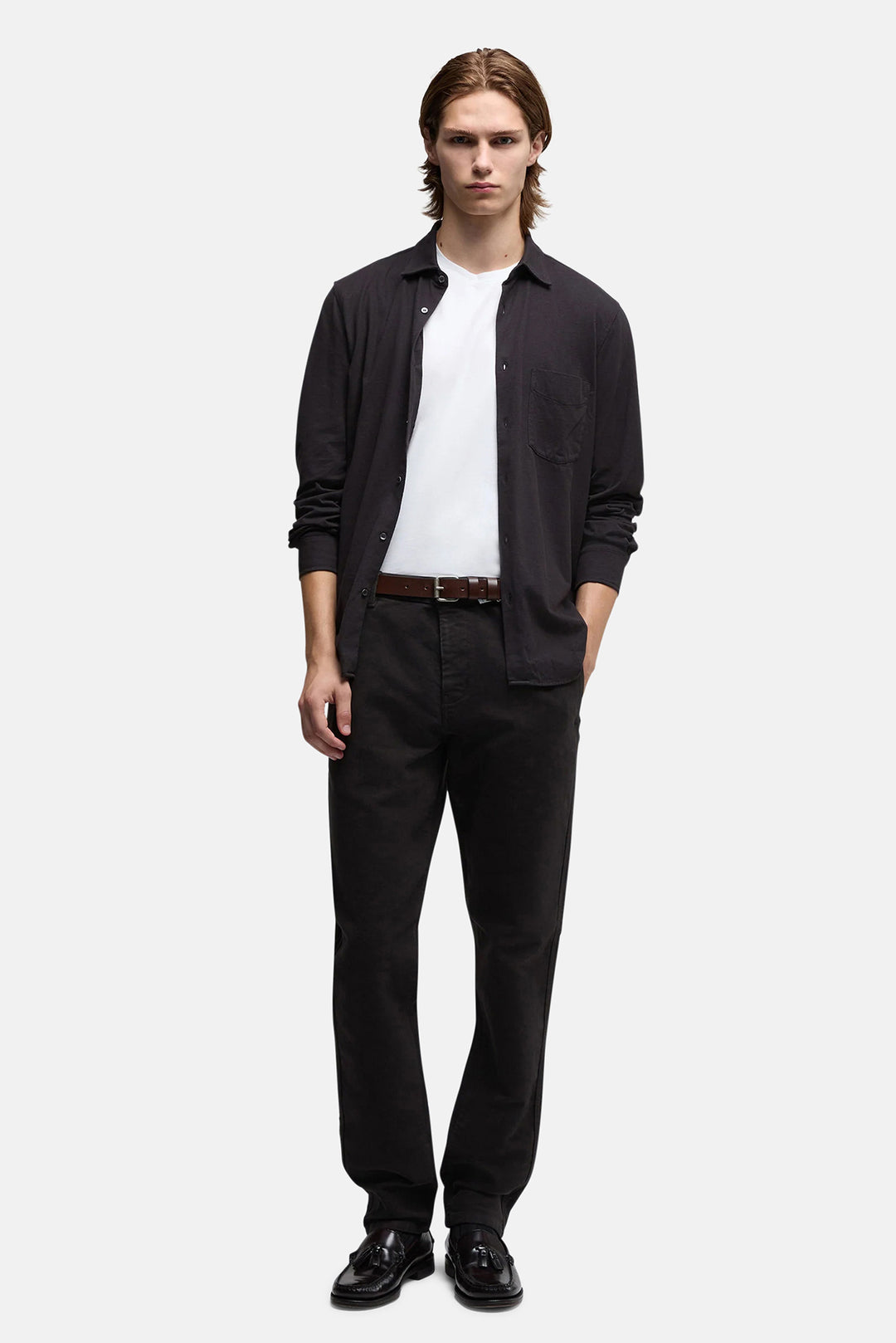 Camicia Jersey Button Up Shirt Dark Brown