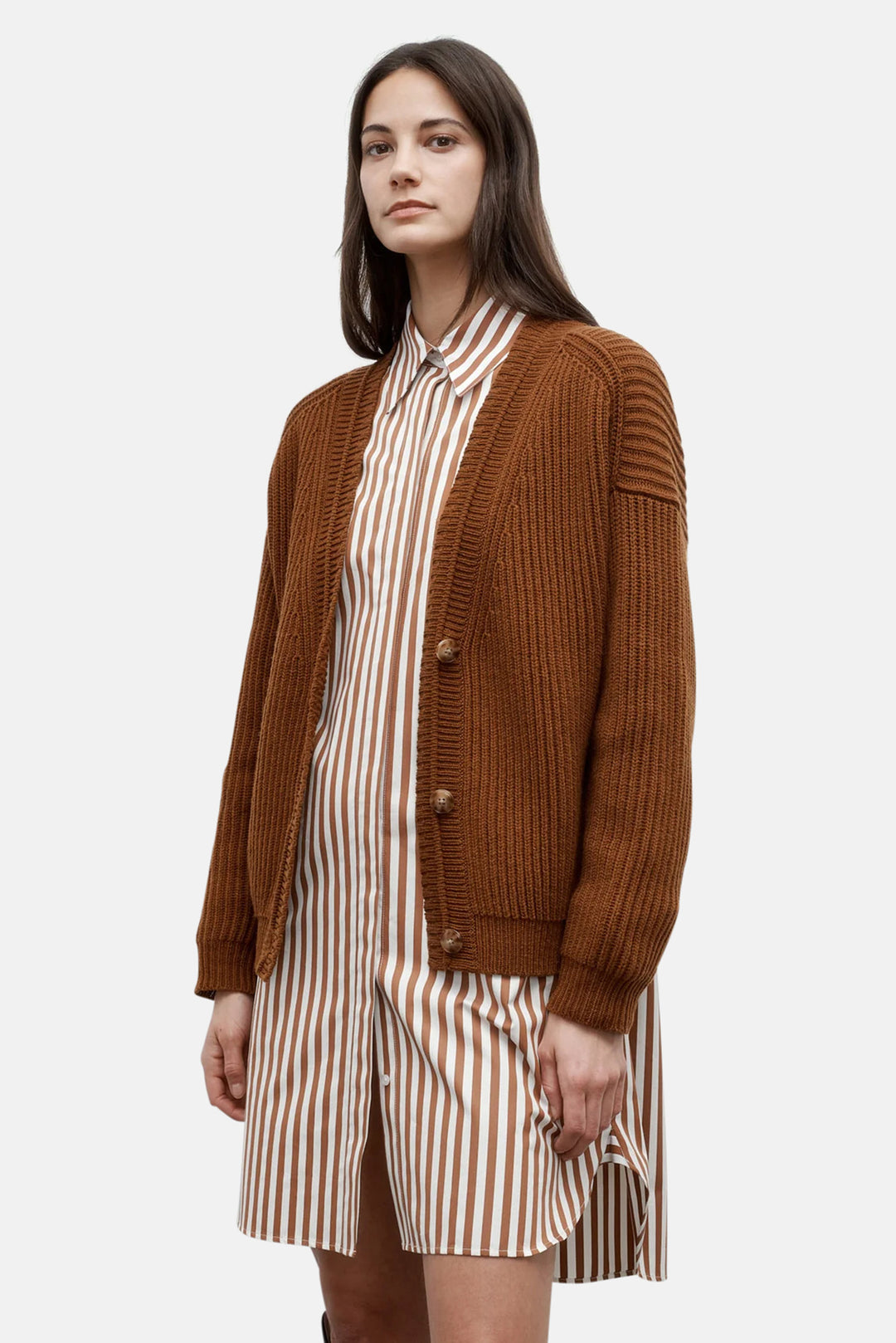 Cardi In Ribbed Cashmere Nut Brittle