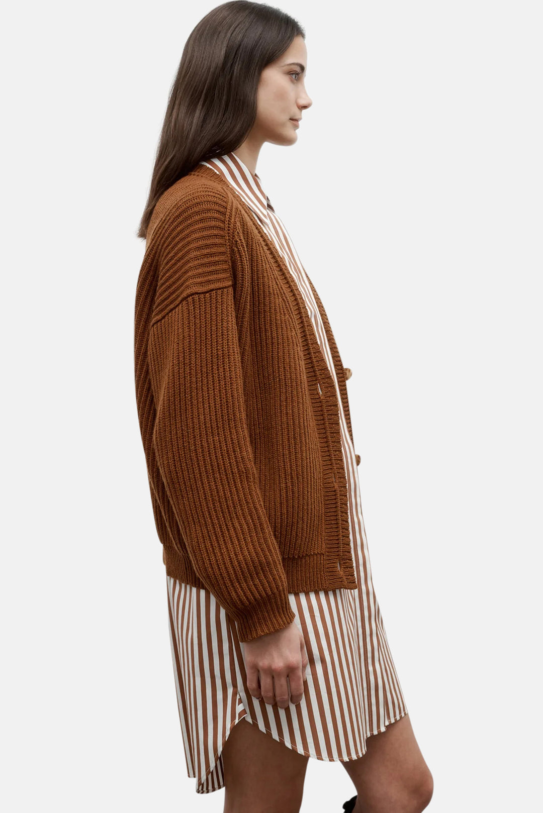 Cardi In Ribbed Cashmere Nut Brittle