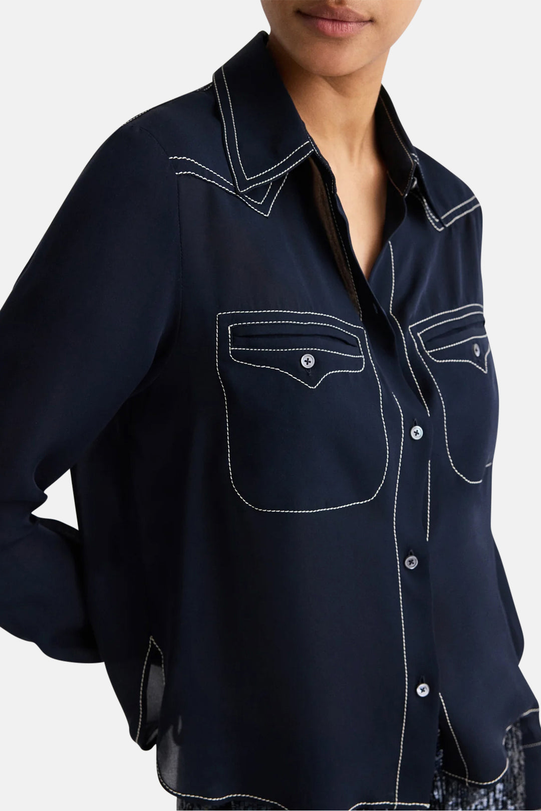 Carter Topstitch Shirt in Midnight