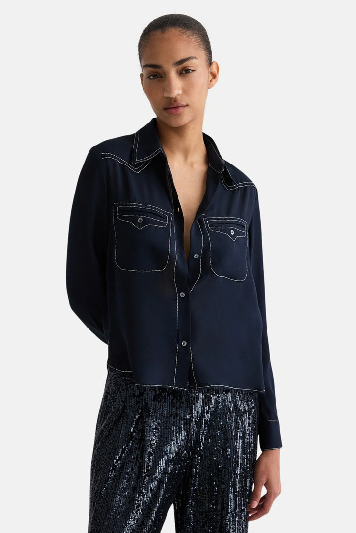 Carter Topstitch Shirt in Midnight