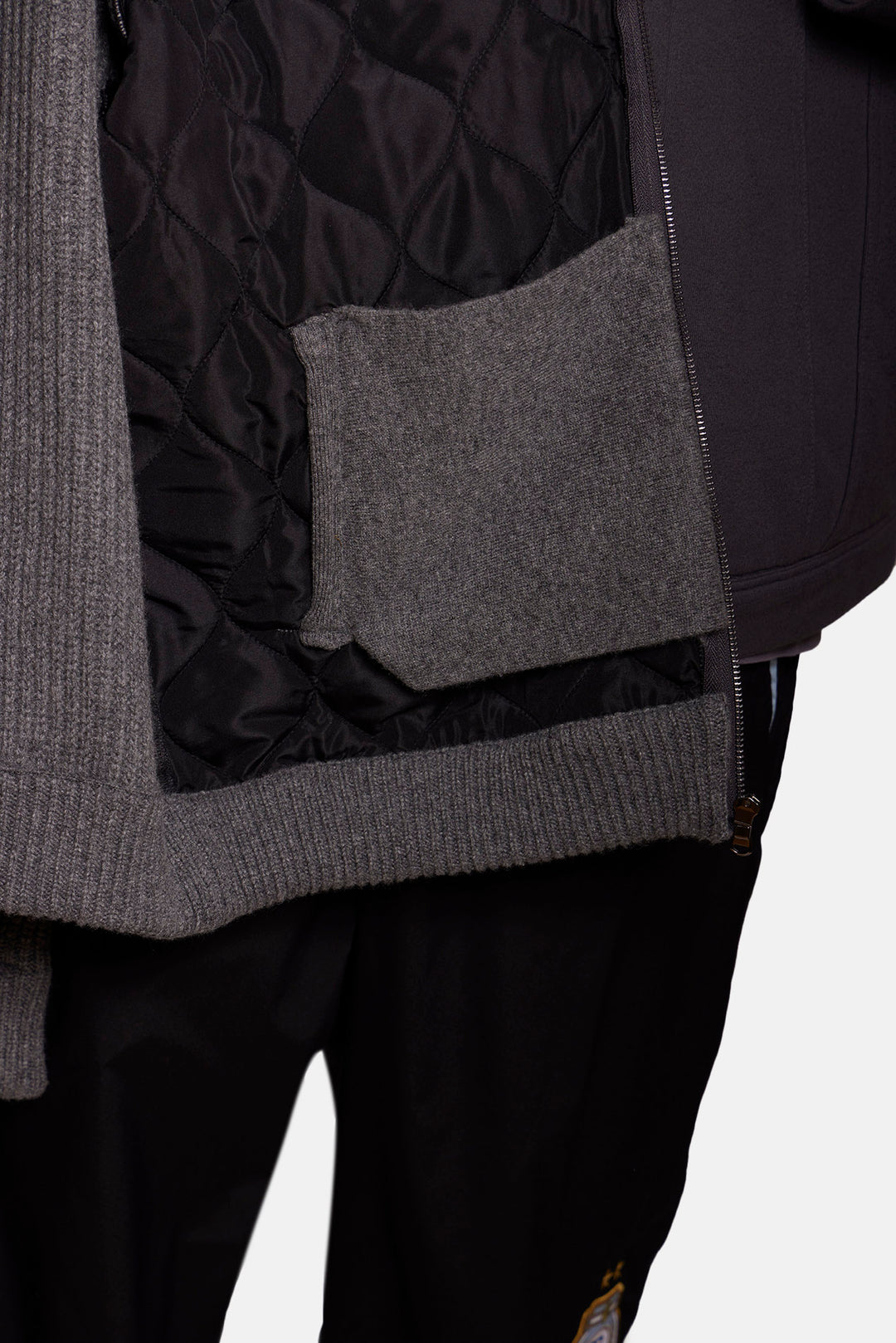 Cashmere Quilted Combo Zip Dark Grey