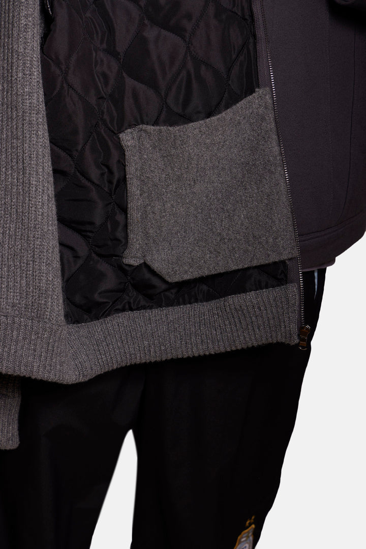 Cashmere Quilted Combo Zip Dark Grey