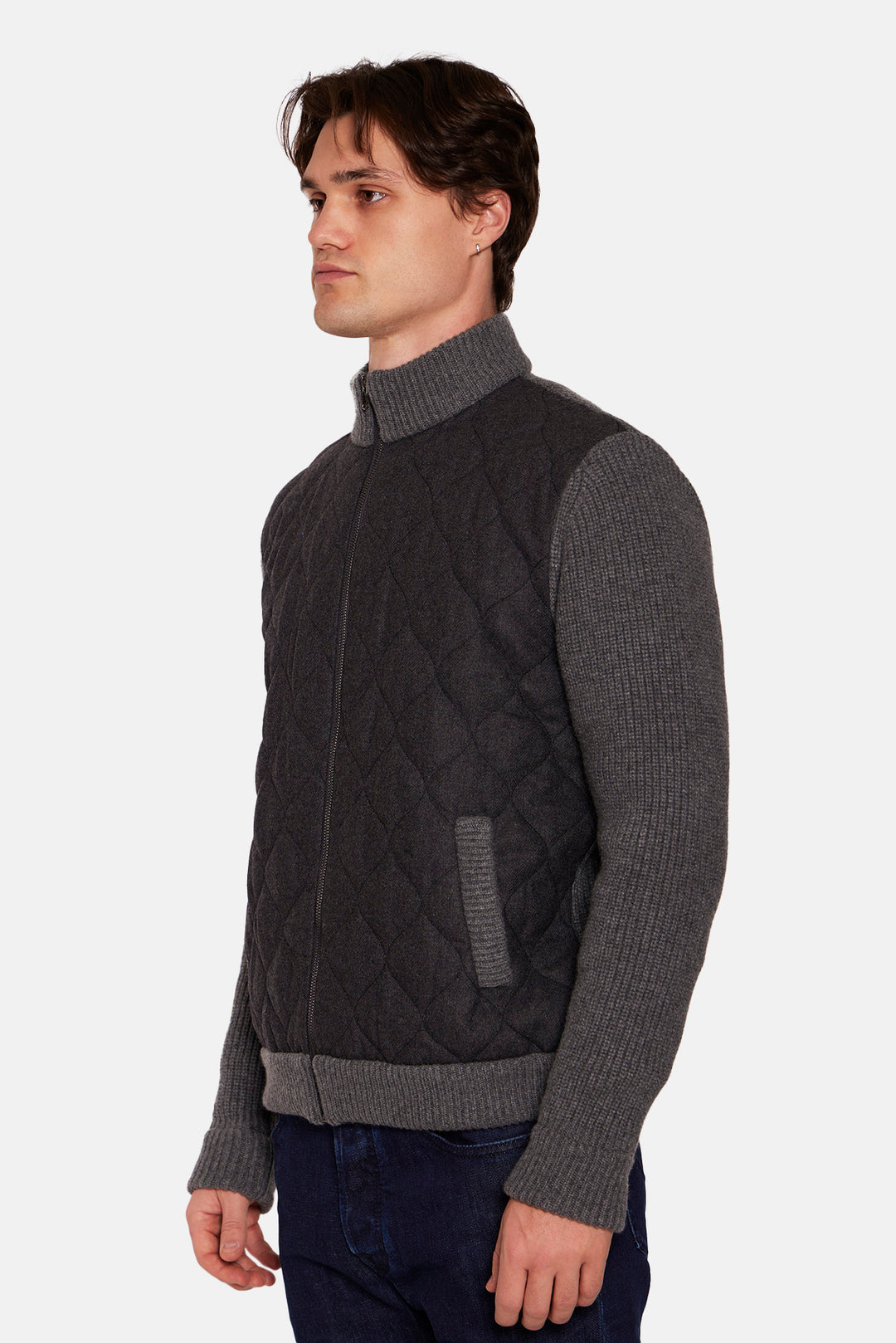 Cashmere Quilted Combo Zip Dark Grey